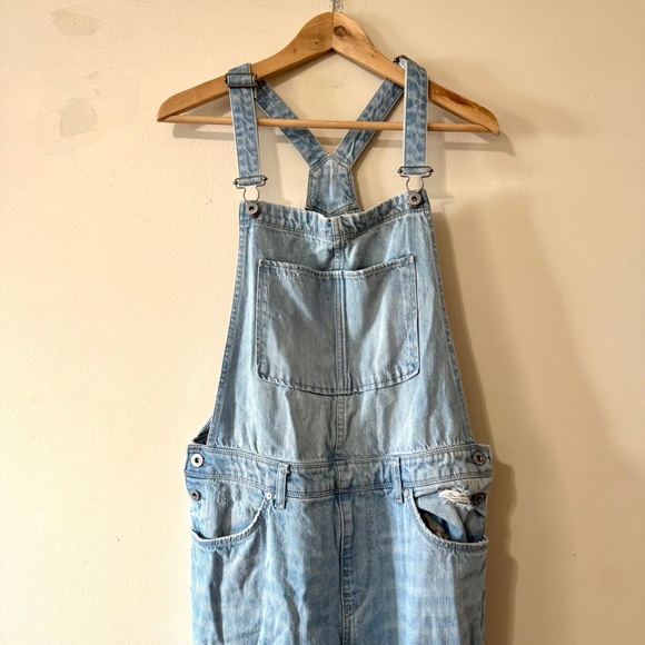 H&M Denim Overalls Long Pants Jean Distressed Knee patch 8 - Picture 2 of 9